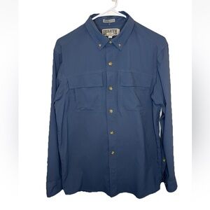 Duluth Trading Co Men’s Long Sleeve Blue Vented Fishing Shirt Button Size S EUC